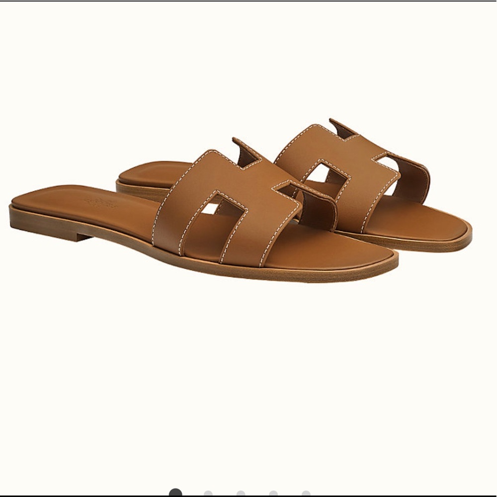NIB Hermes Oran Sandals Gold Piqueres Ecrues 36.5 - Picture 2 of 9